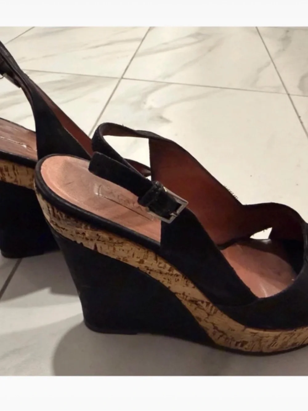 Alaia Black Cork Wedge Slingback Sandals